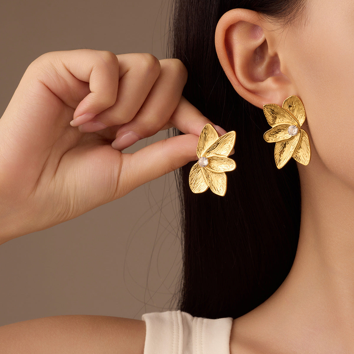 Wholesale stainless steel earrings geometric flowers pearl  earrings