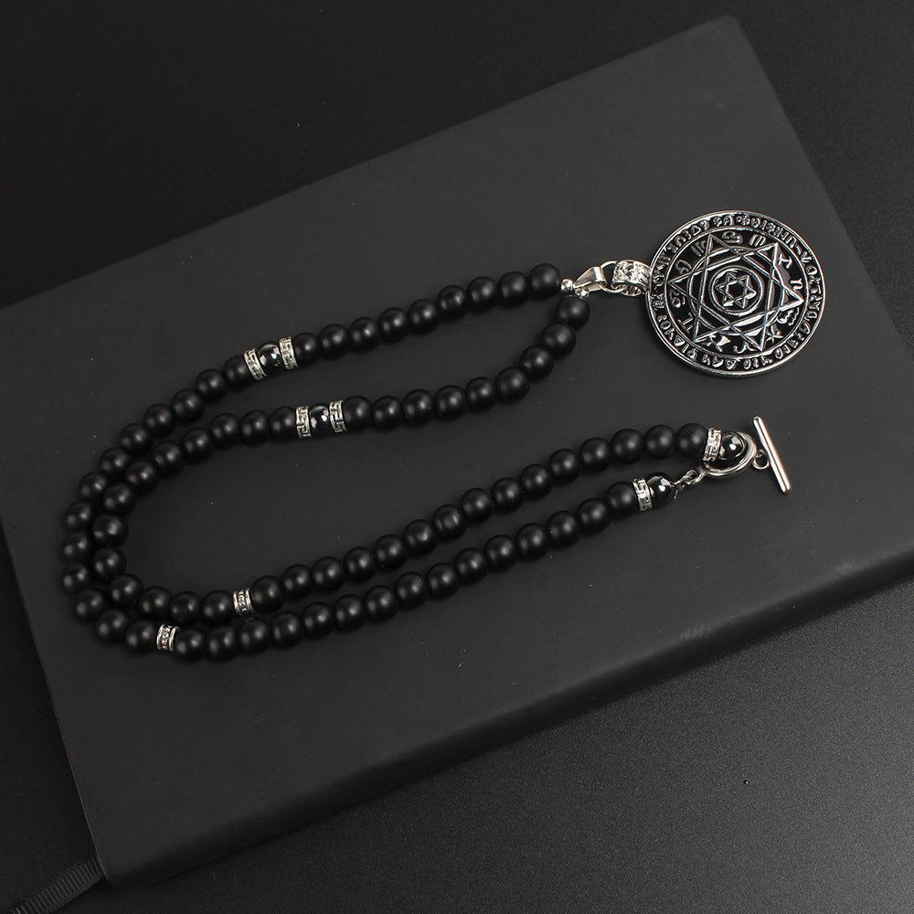Wholesale  Natural Stone Black Frosted Agate Six-Pointed Star Pendant  Necklace