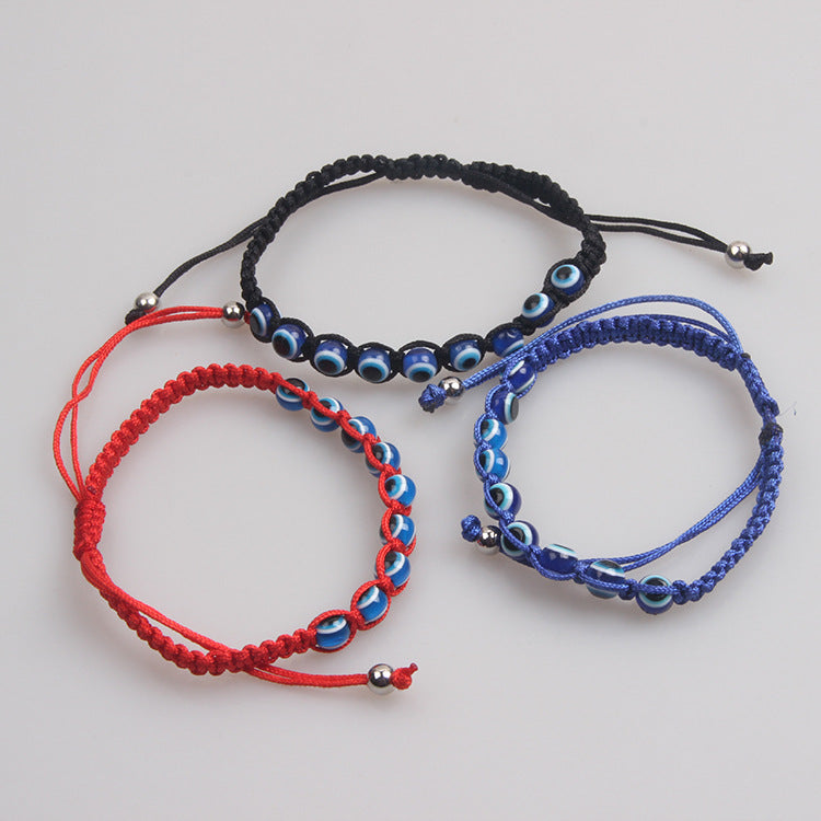 Wholesale Turtle Elephant 9 Round Beads Blue Eyes Red Rope Woven Adjustable Bracelet