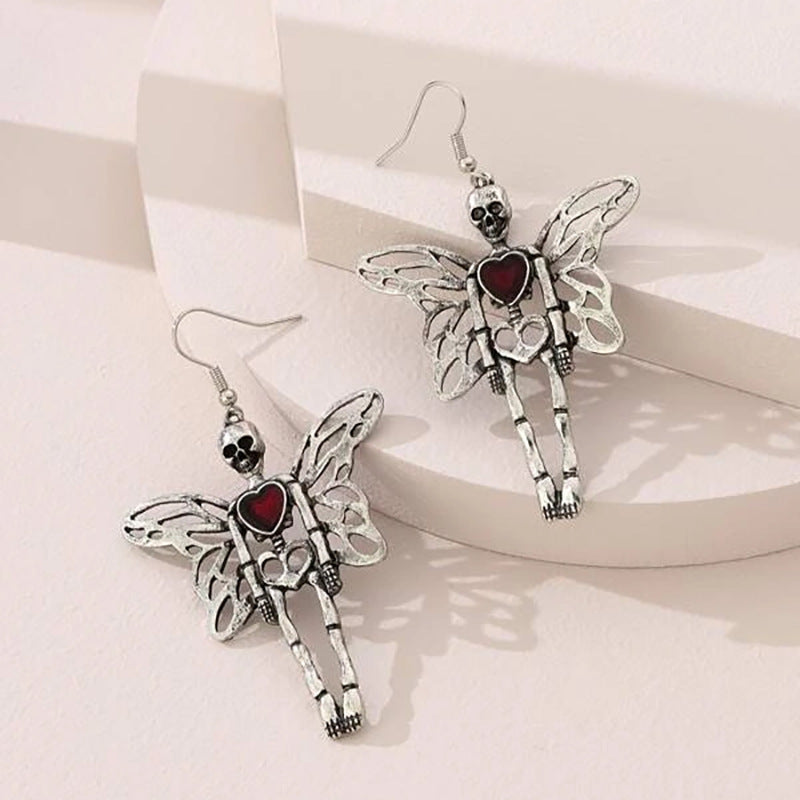 Wholesale  Exaggerated Skull Wings Earrings
