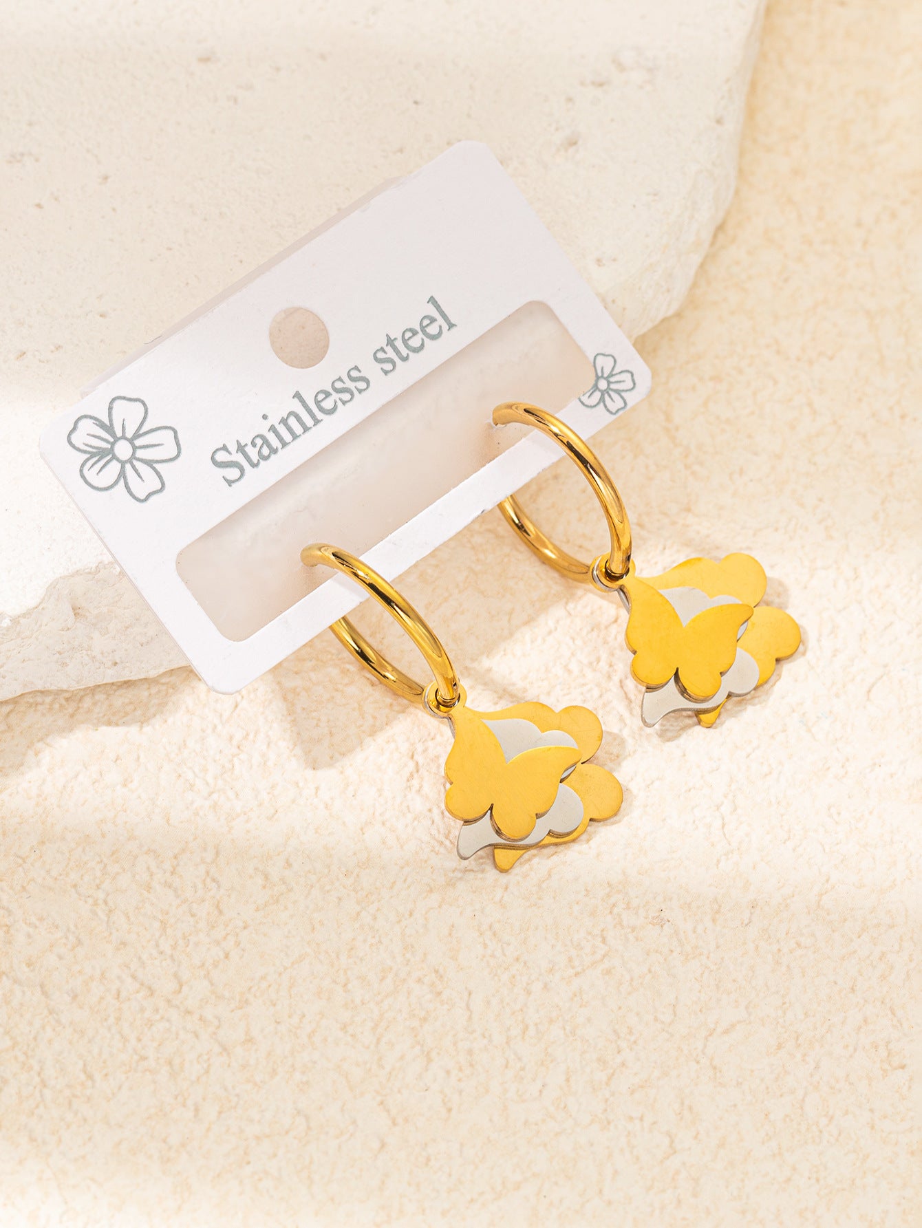 Wholesale Butterfly Love Moon Titanium Steel Gold Plated Earrings