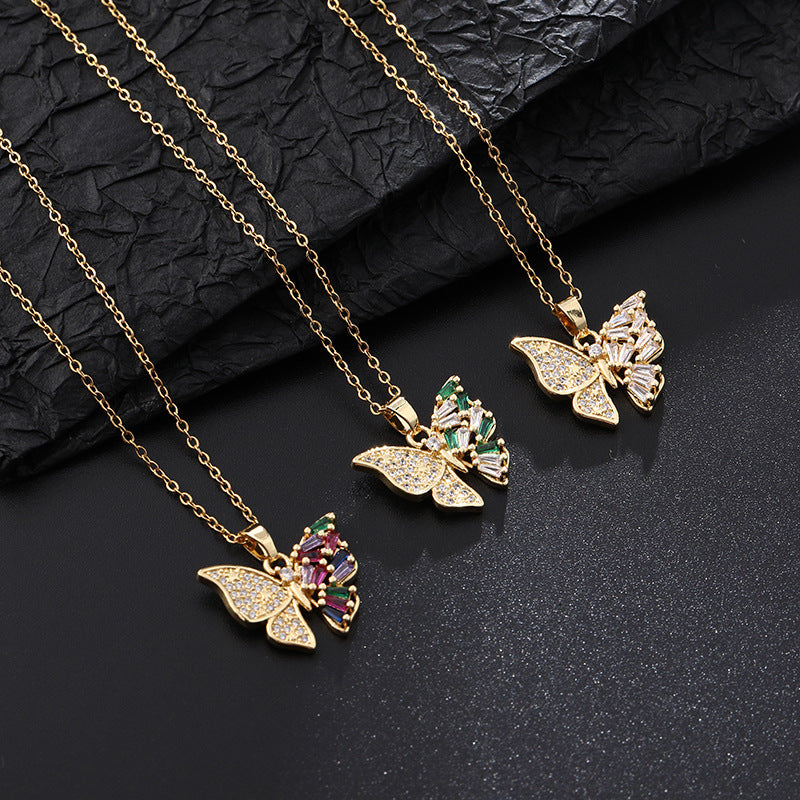 Wholesale Copper Butterfly Choker With Colorful Zircon Pendant Korean Style Trendy Fashion Accessory For Women