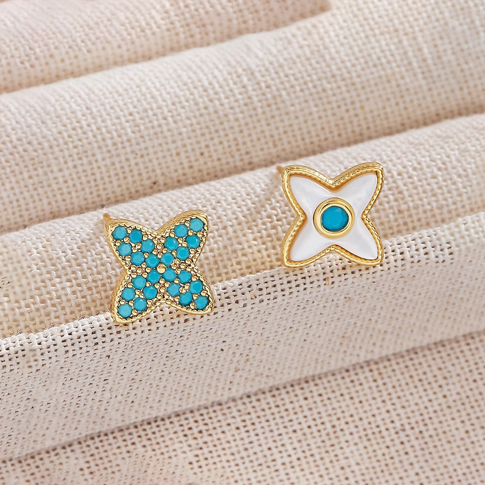 Wholesale Elegant  Sophisticated Four-Leaf Clover Turquoise Stud Earrings