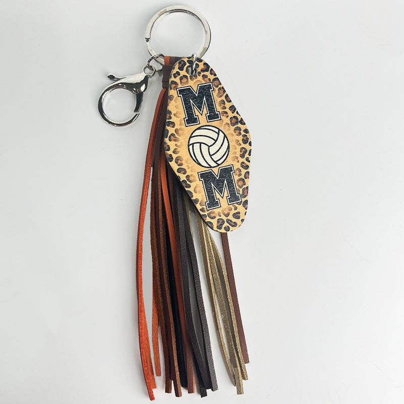 Wholesale 2 Pcs/pack Mother's Day Gift Leopard Print Sports Baseball Football MOM Western Style Tassel Keychain Lanyard Keychain ACC-KC-HY021