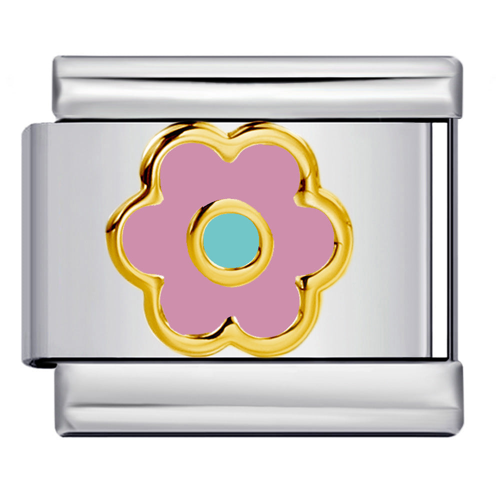 Wholesale Italian Charm Bracelet 9mm DIY Splicing Colored Oil-Drip Petals Stainless Steel Composable Bracelet