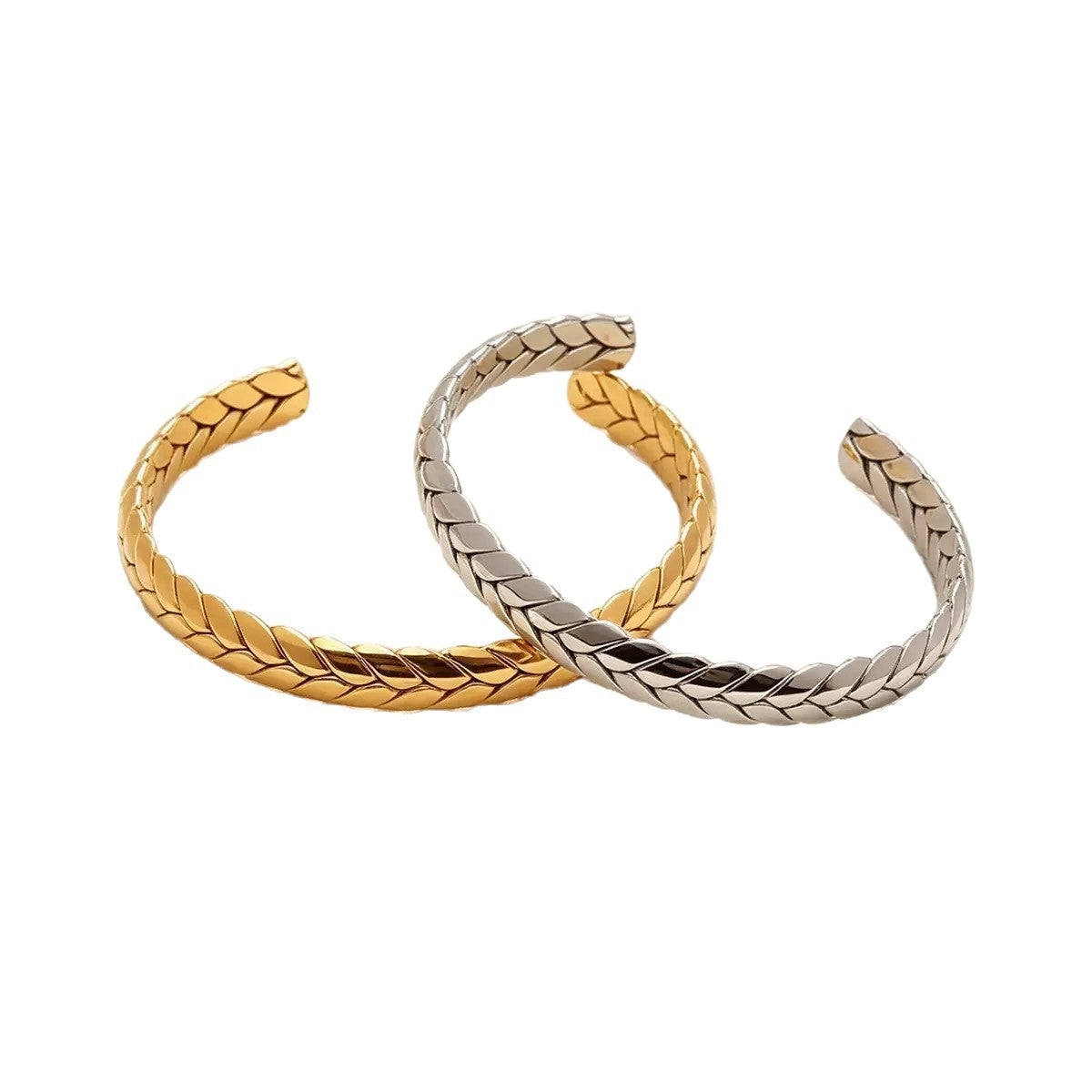 Wholesale Stainless Steel Hand Polished Wheat Ear Open Bangle - Trendy Fashion Accessory for Boutique
