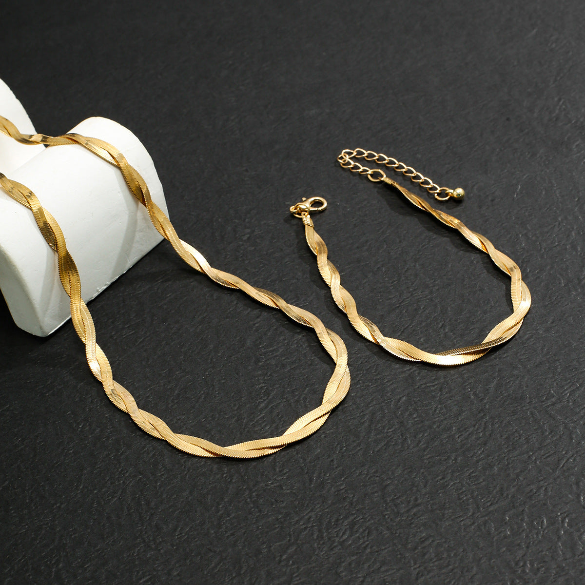 Wholesale Men's Braided Snake Bone Chain Necklace Bracelet Set ACC-NE-Puxin007