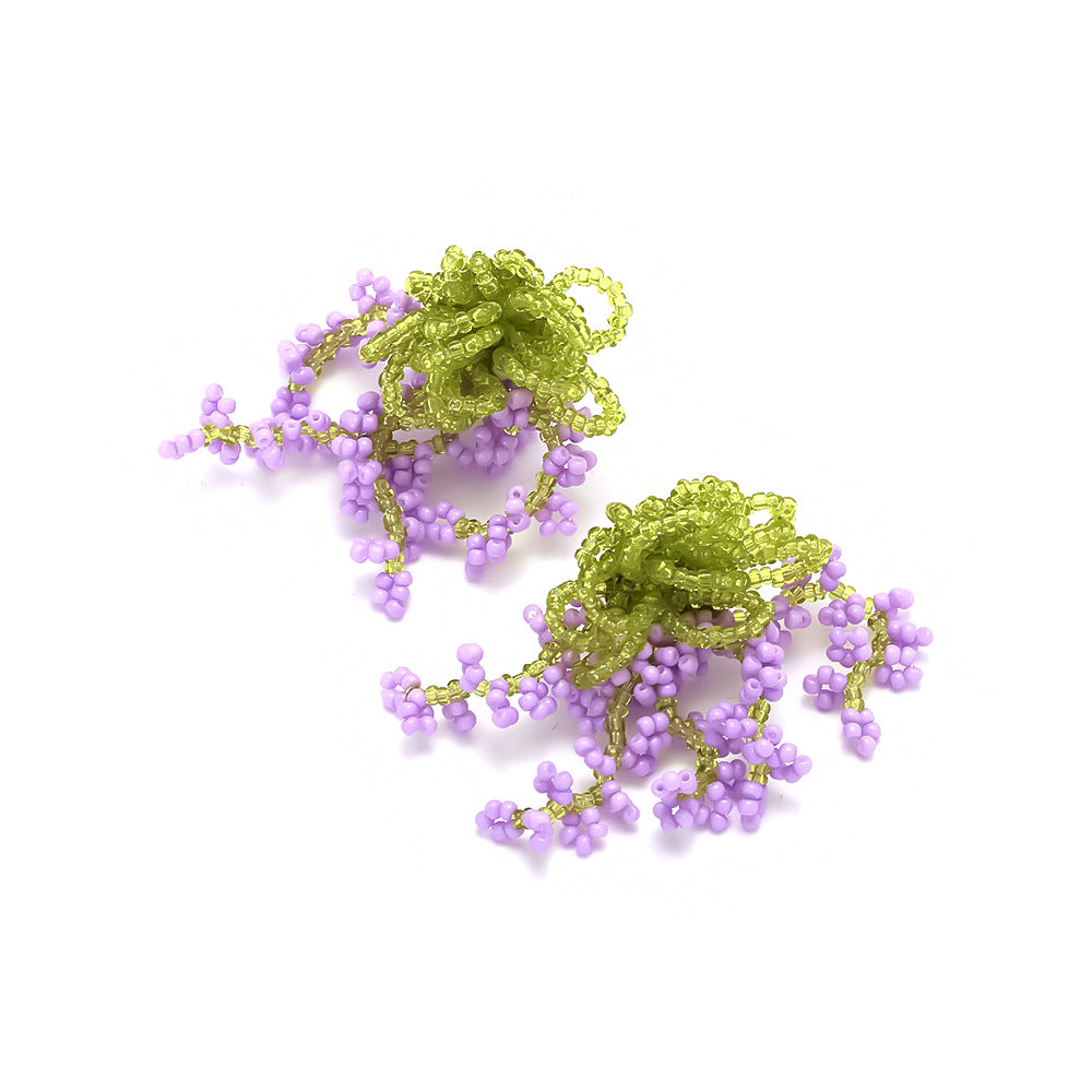 Wholesale Exaggerated Handmade Beaded Tassel Earrings Flower Earrings