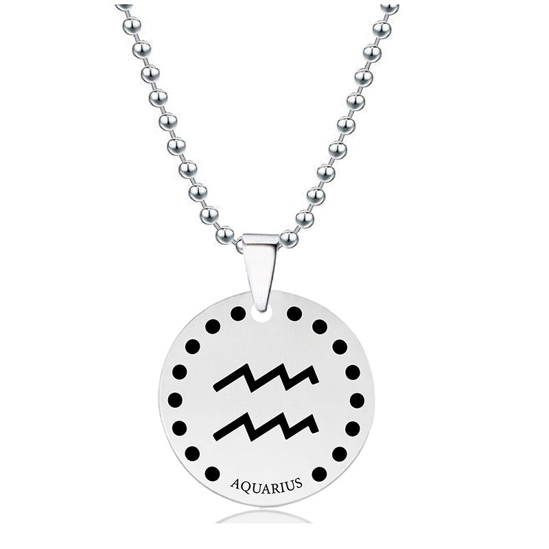 Wholesale Twelve Zodiac Stainless Steel Necklaces Round Pendant Necklaces ACC-NE-Ganggu002