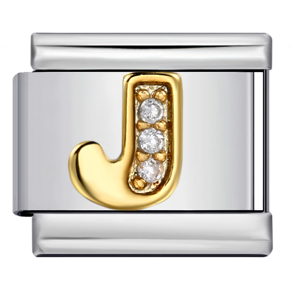 Wholesale  Italian module  stainless steel with diamond letters DIY bracelet