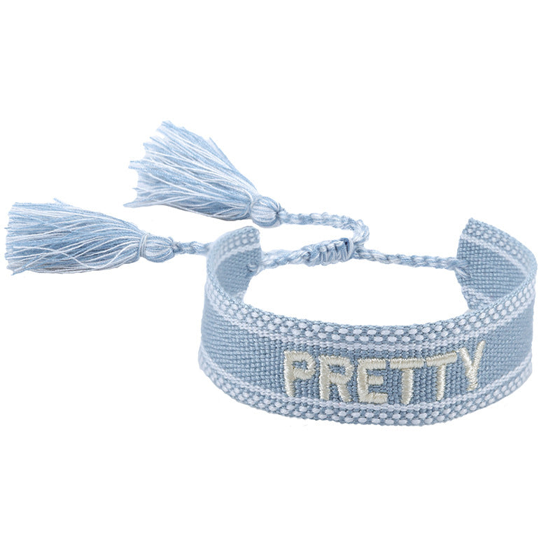 Wholesale Braided letter embroidered tassel bracelet