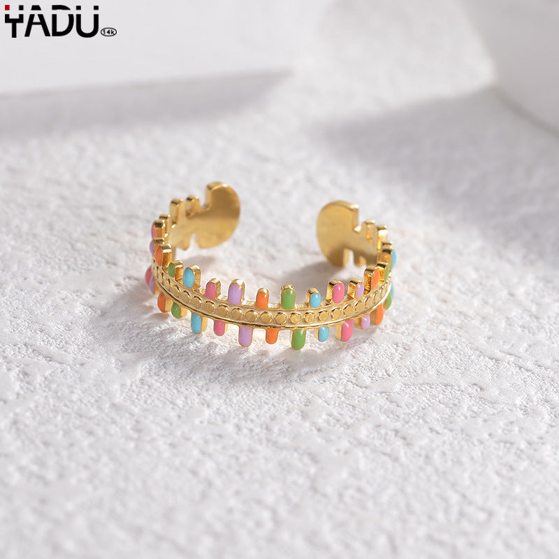 Wholesale 14K Gold Titanium Steel Ring Vintage Inlaid Turquoise Oil Drip Ring ACC-RS-yanc001