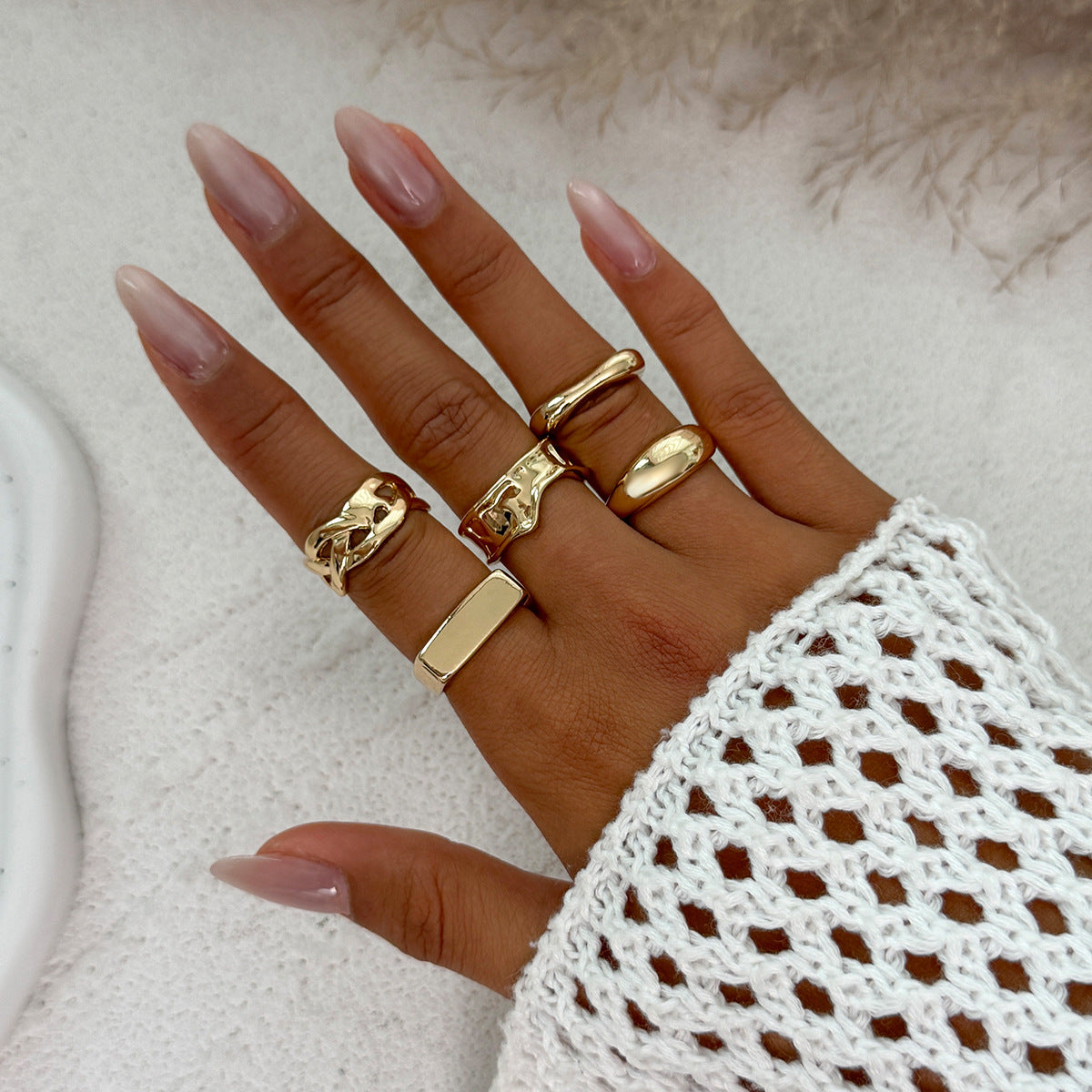 Wholesale Pleated opening irregular hollow ring set