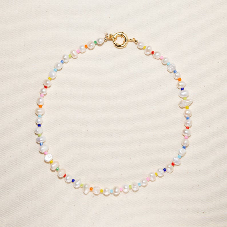 Wholesale Titanium Steel Clasp Colored Glass Bead Necklace