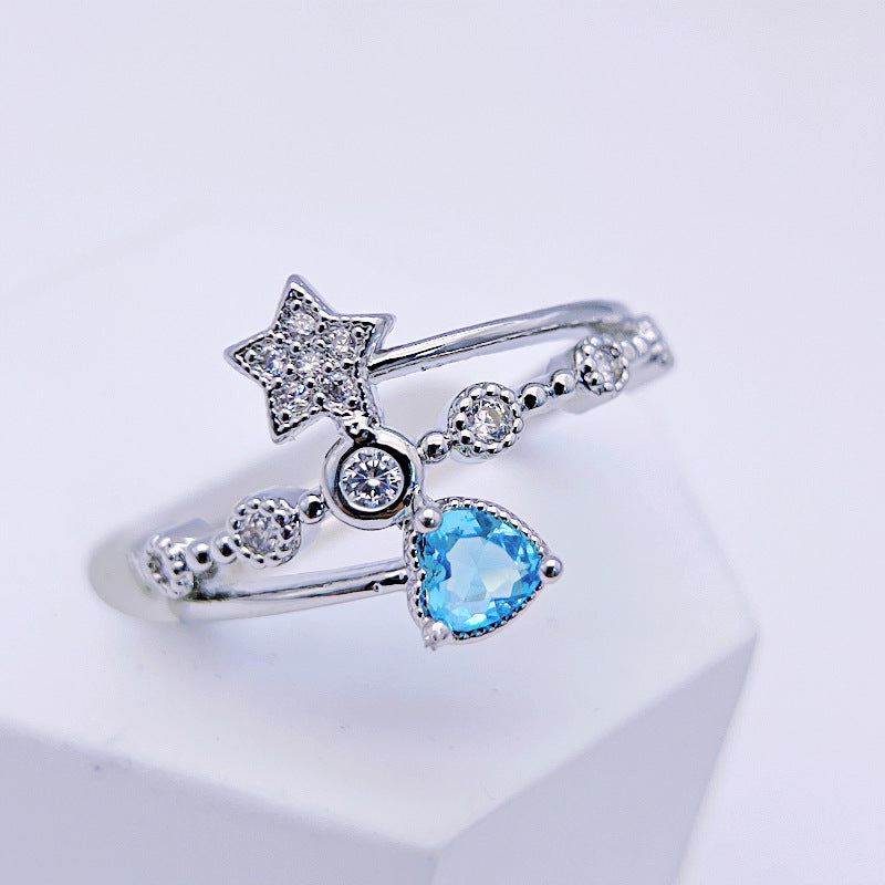 Wholesale Light Luxury Zircon Heart Five-pointed Star Open Index Rings ACC-RS-YXY003