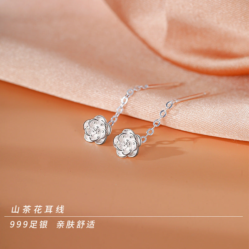 Wholesale 925 Sterling Silver Camellia Ear Line Ear Holes Earrings