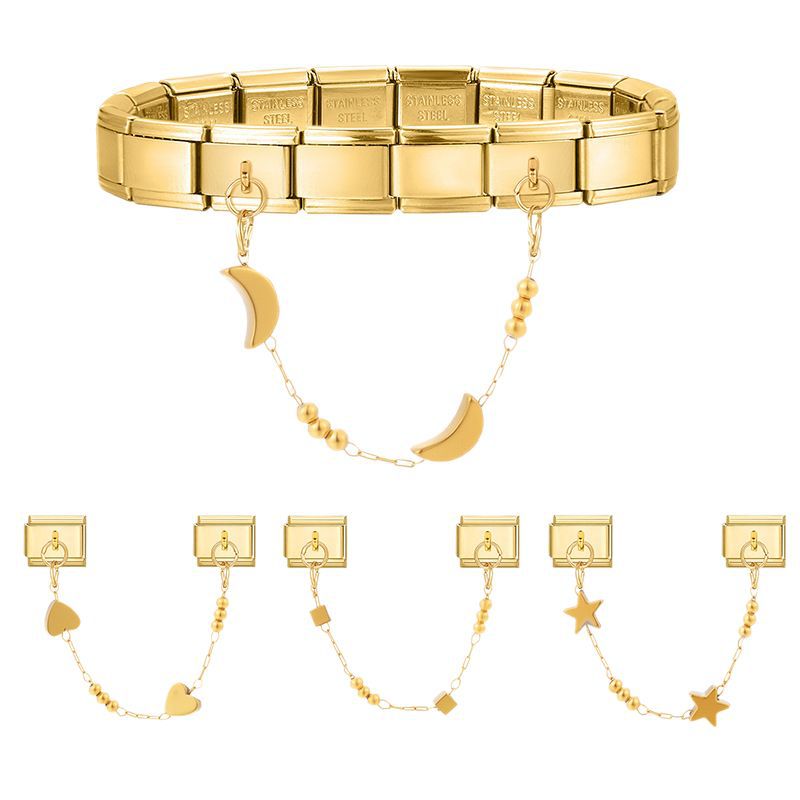 Wholesale Italian Charm Bracelet 9mm DIY Splicing Gold Double Pendant Stainless Steel Composable Bracelet