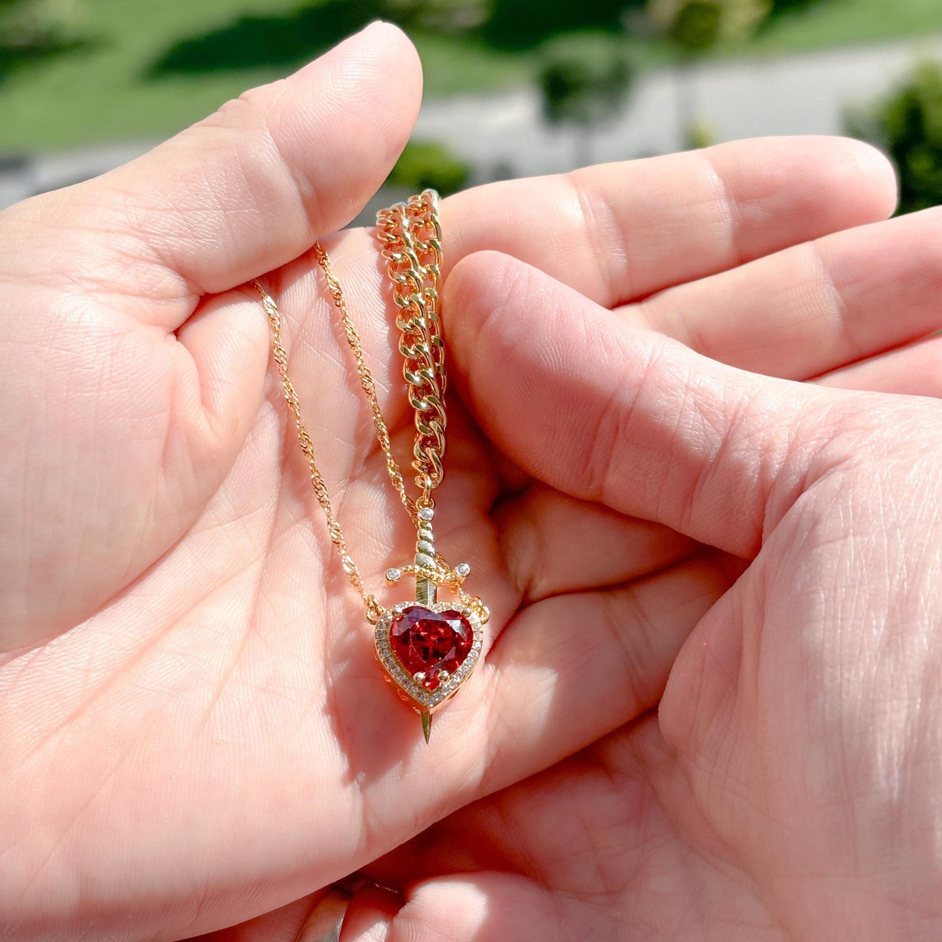 Wholesale Red Crystal Heart Dagger Necklace