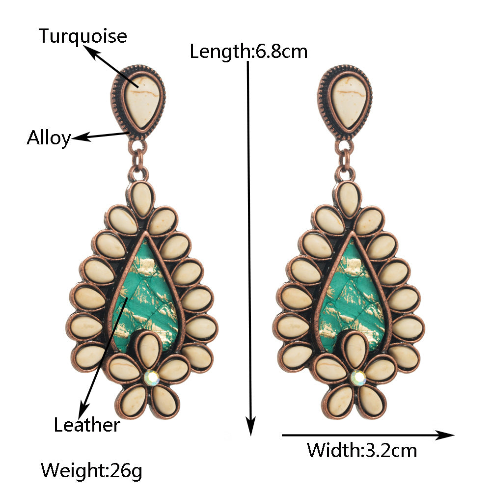 Wholesale  turquoise  print leather earrings