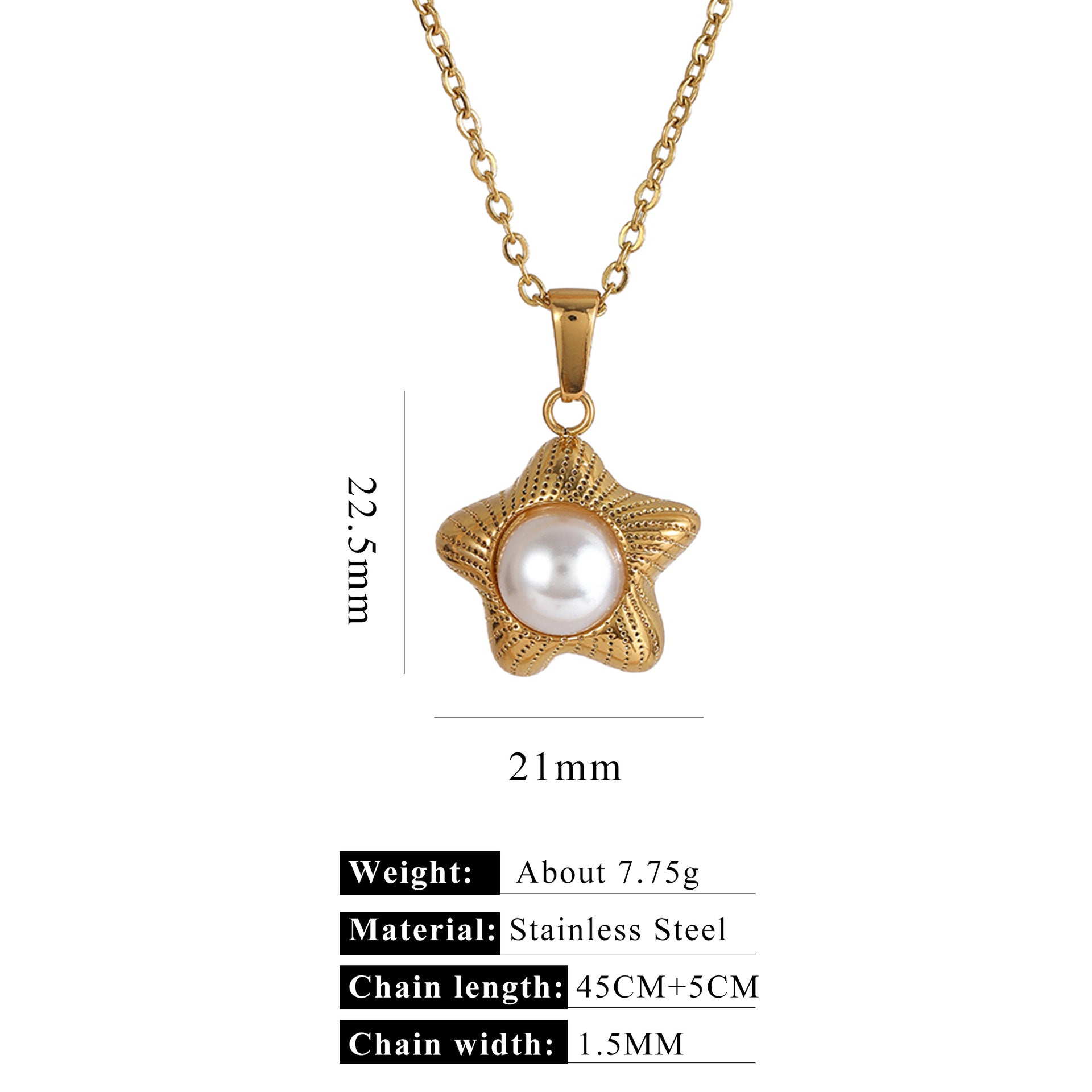 Wholesale Stainless steel 18k gold 40 5 necklace imitation pearl pendant necklace five-pointed star bow love chain gift
