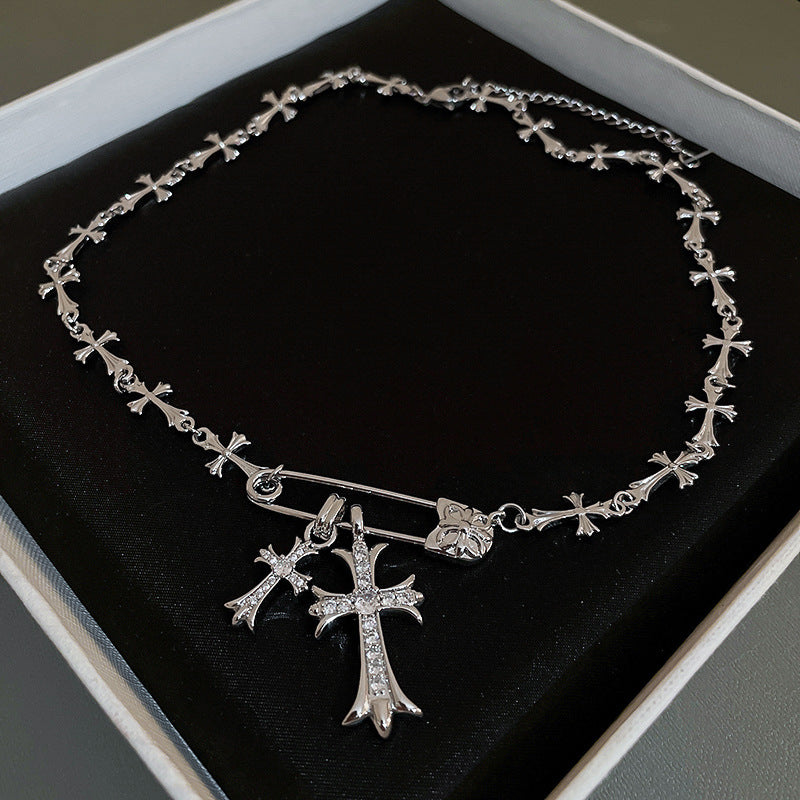 Wholesale  zircon cross metal cold style necklace