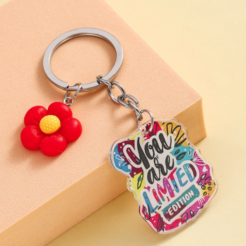 Wholesale Acrylic Inspirational Slogan Flower Keychain ACC-KC-RongR088