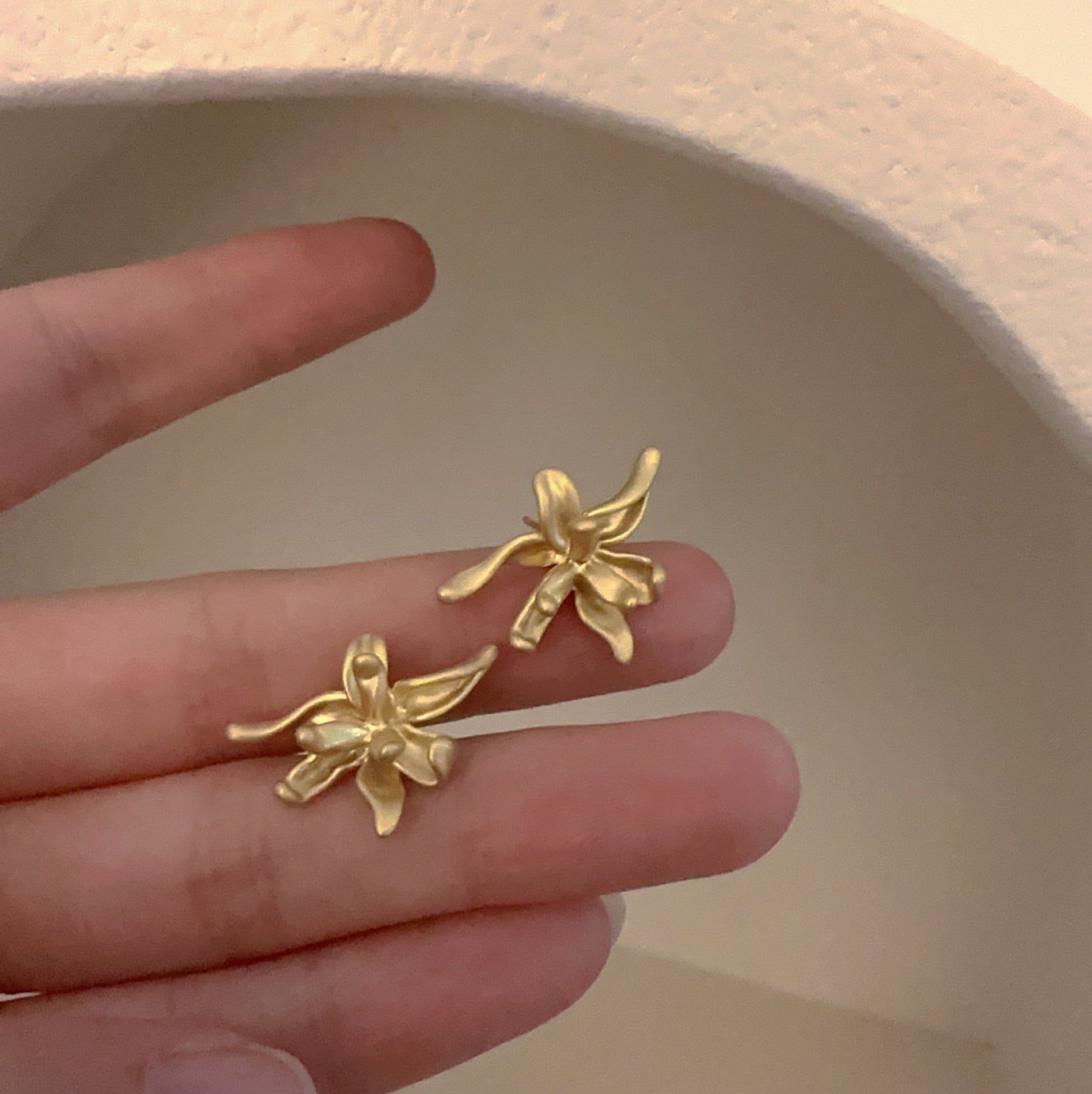 Wholesale Korean Style Irregular Matte Iris Flower Earrings - Copper Electroplated,  Boutique Resale Jewelry Accessory