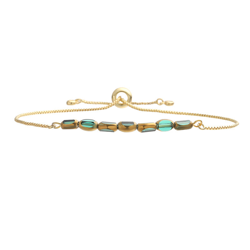 Wholesale Trendy Minimalist Adjustable Crystal Bracelet Gold Plated Copper With Heart Shaped Lake Blue Beads Fashion Jewelry Accessory For Wedding