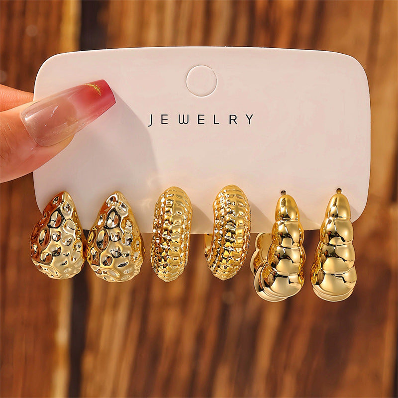 Wholesale  geometric simple light luxury metal style C-shaped water drop bean earrings