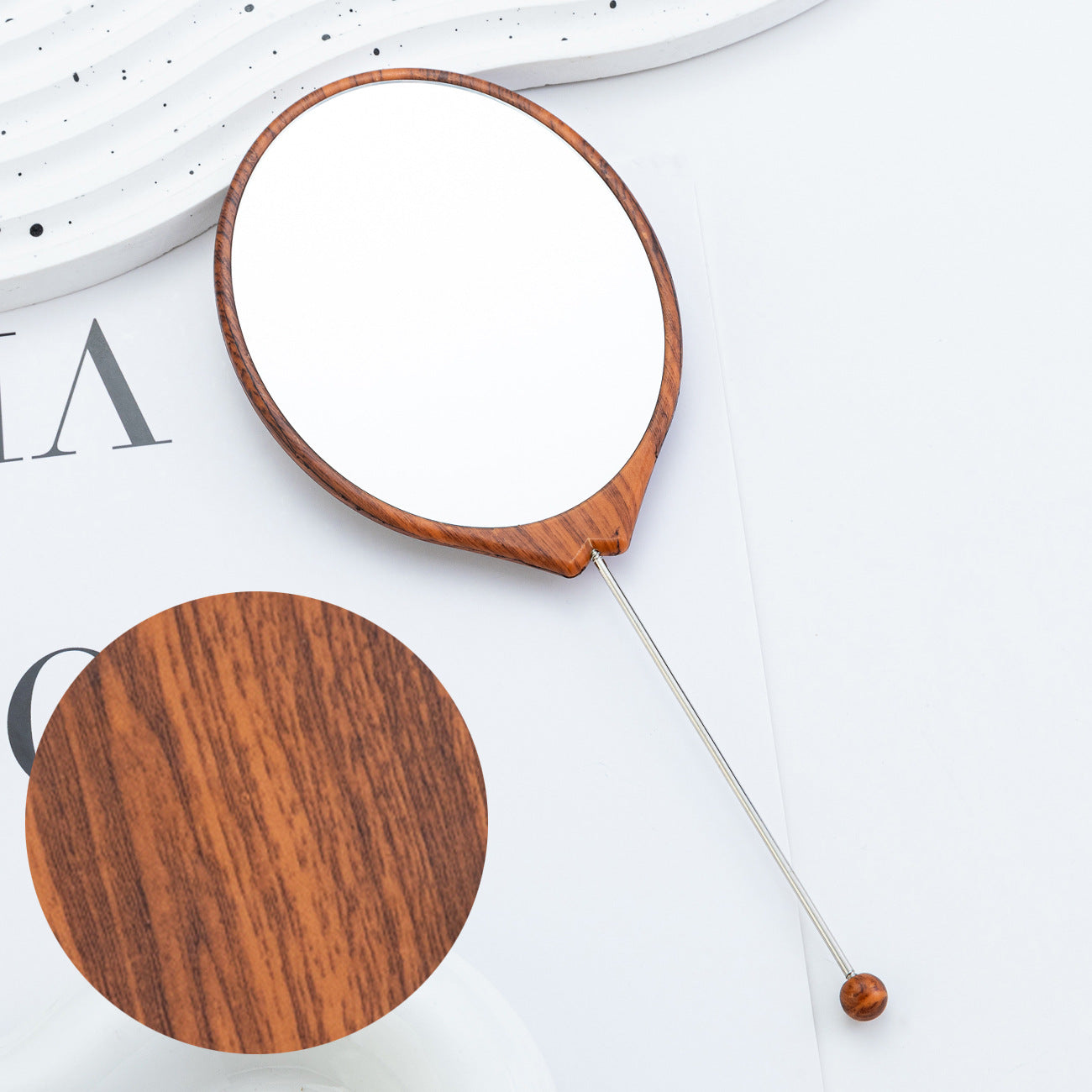 Wholesale  DIY Beaded Oval Wood Grain Mirror