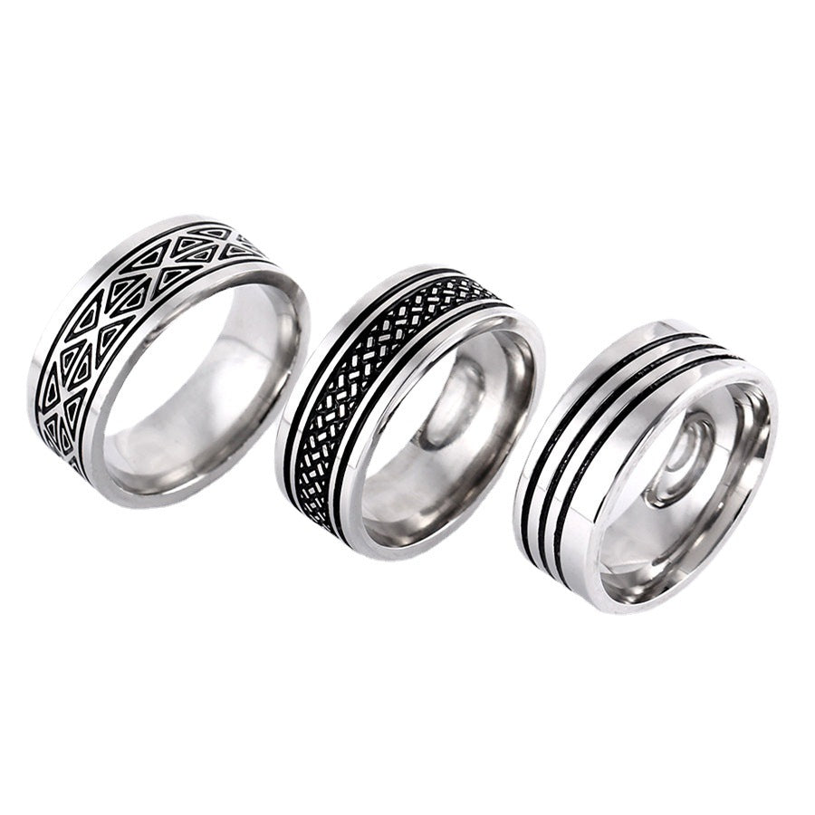 Wholesale 8mm Men's Titanium Steel Retro Fish Pattern Blackened Rings ACC-RS-GouYa005