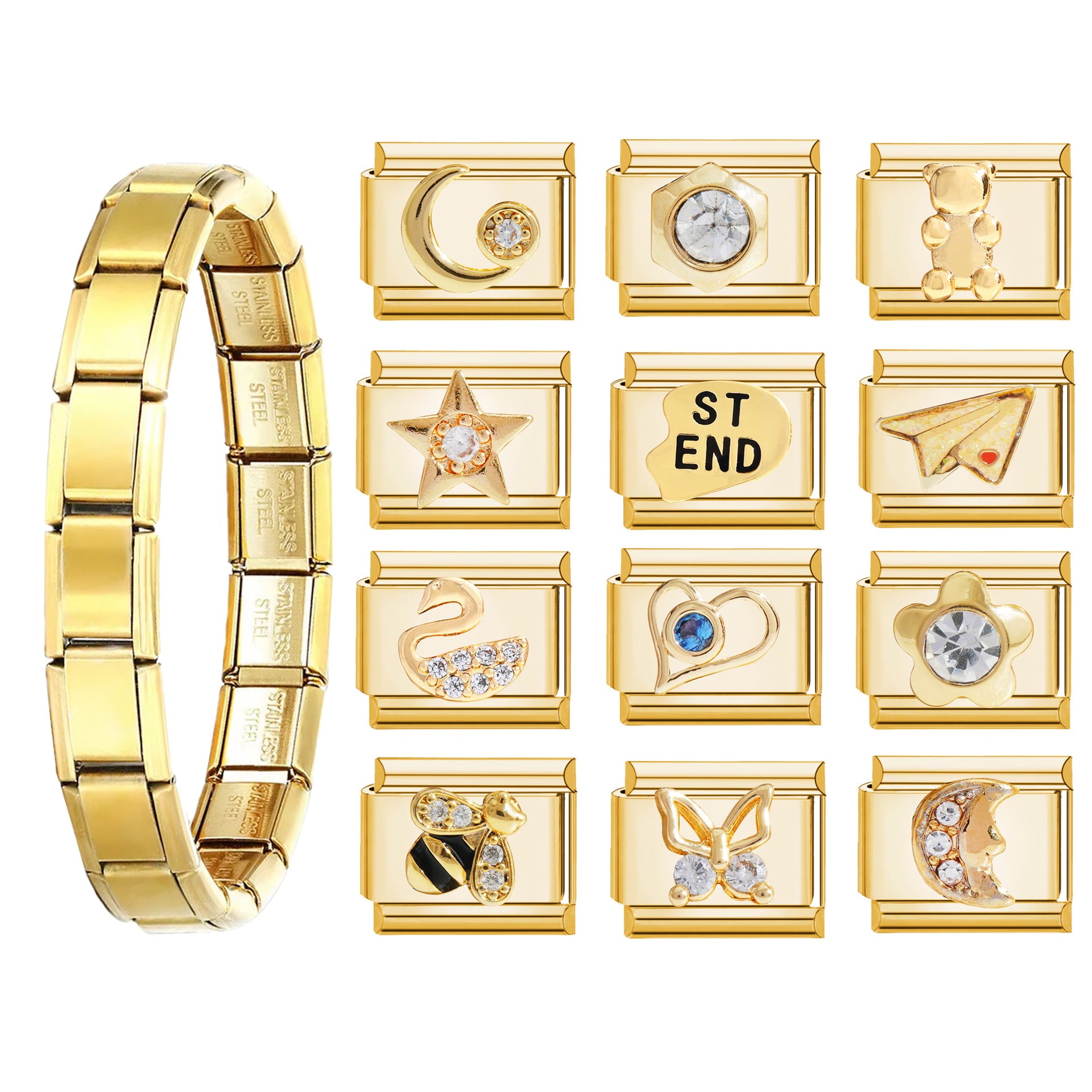 Wholesale  9mm Italian Charm Starter Bracelets DIY square Single Section Creative Stainless Steel Composable Bracelet