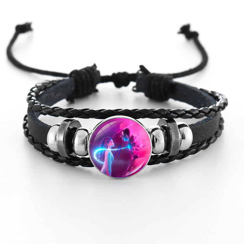 Wholesale Demon Hunters Time Gem Bracelet Couple Leather Braided Black Bracelet kpop