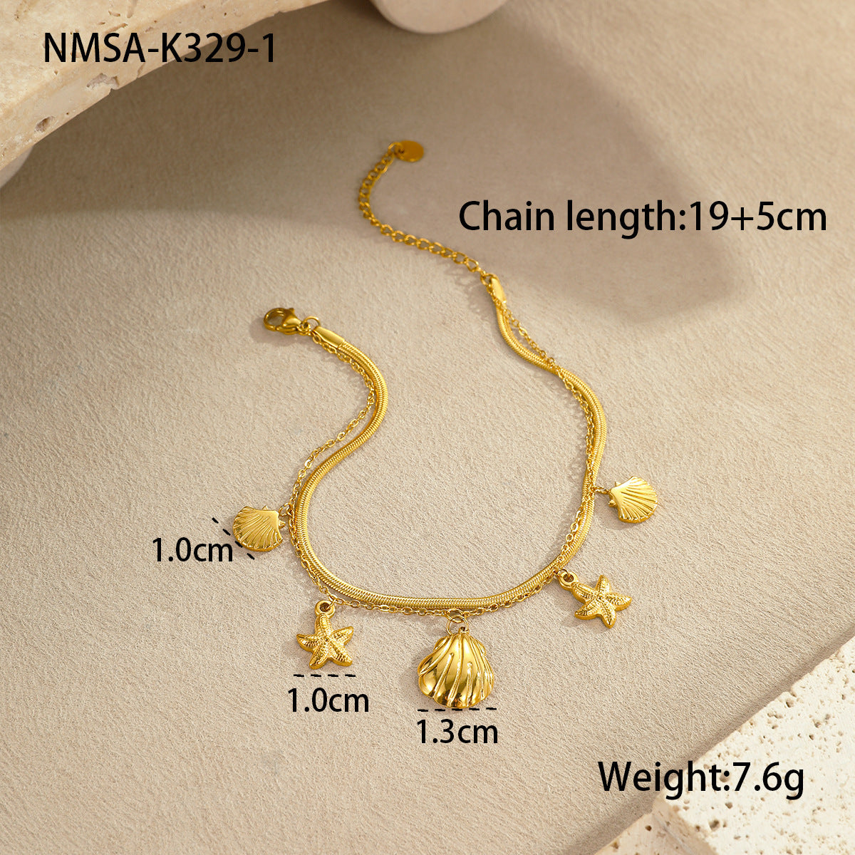 Wholesale Ocean-style stainless steel starfish shell heart anklet