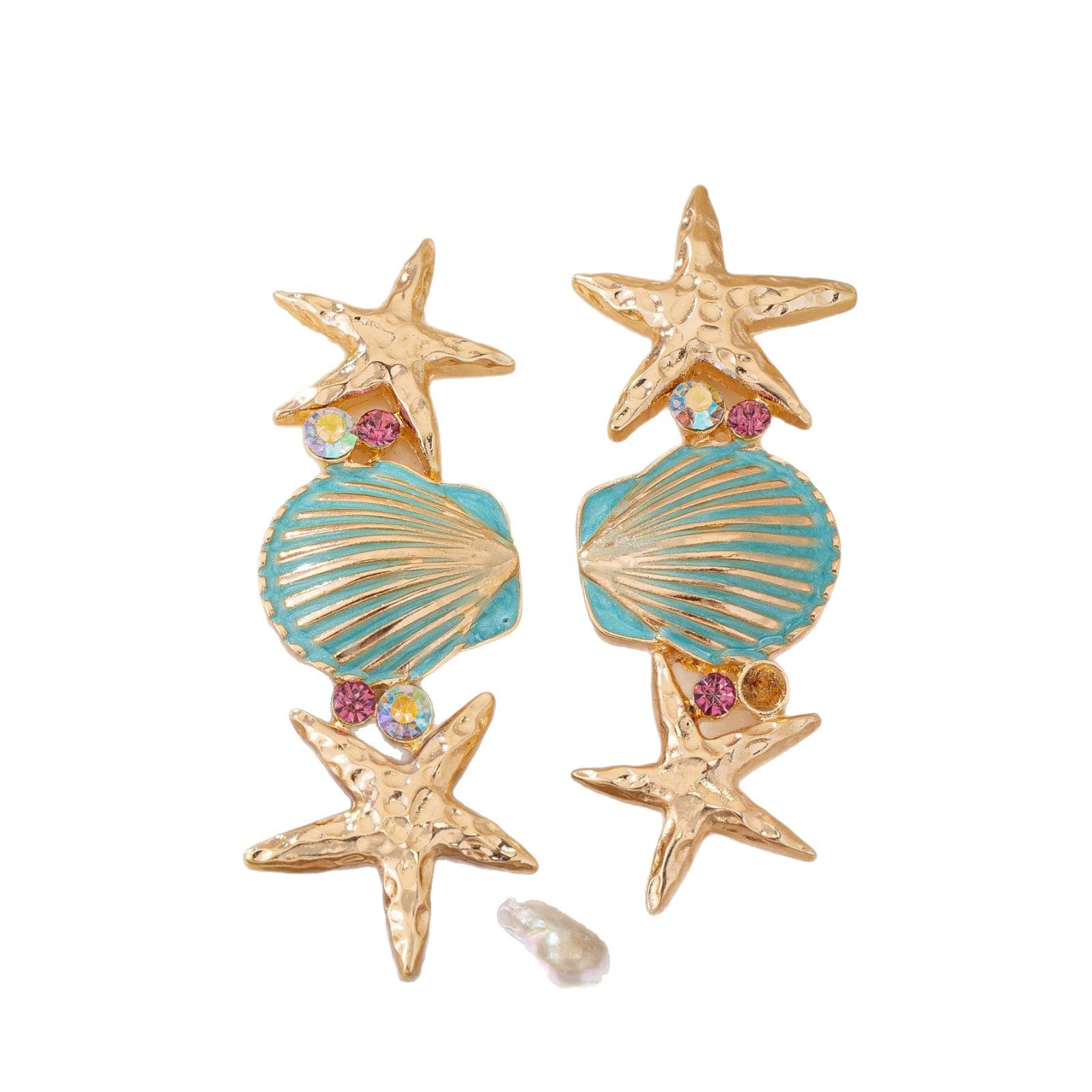 Wholesale Trendy Blue Starfish Shell Earrings Summer Beach Vacation Jewelry Accessory For Women