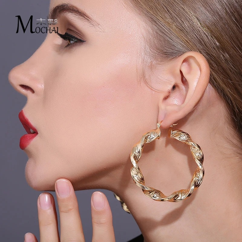 Wholesale Round Textured Hoop Electroplated 18K Gold Earrings ACC-ES-MoCai004