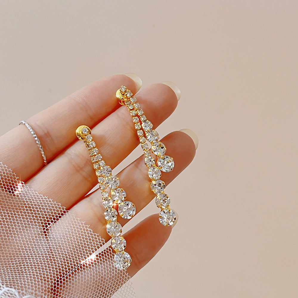 Wholesale Gold Rhinestone Geometric Long Earrings Women Trendy Jewelry Accessory Party Gift