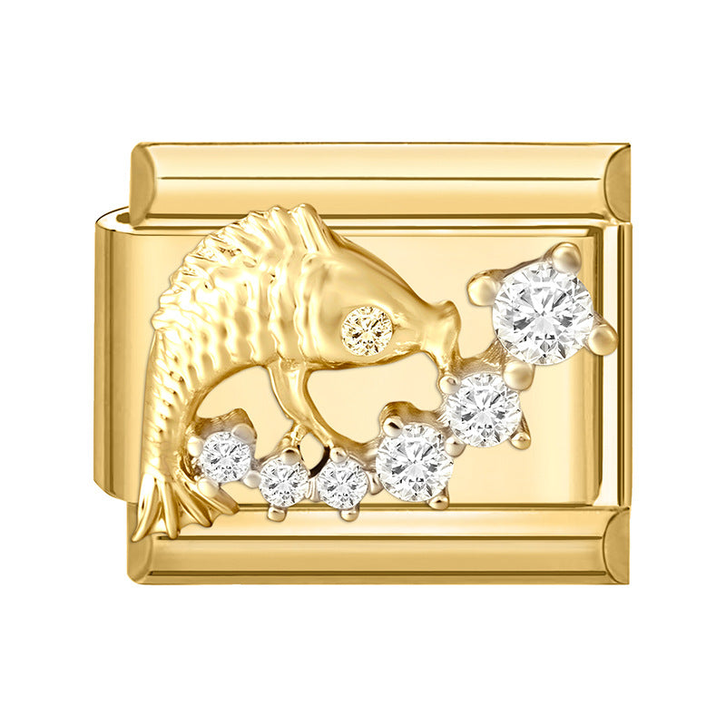 Wholesale Italian Charm Bracelet 9mm DIY Splicing Gold Micro-Inlaid Cubic Zirconia Stainless Steel Composable Bracelet