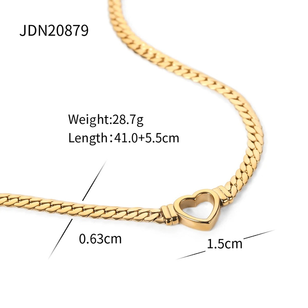 Wholesale  Stainless steel 14K Gold Cut Out Heart Flat Snake Chain Necklace