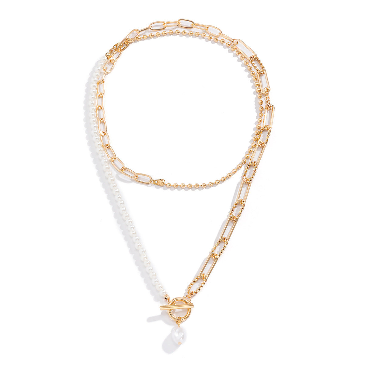 Wholesale Vintage Style Geometric Layered Pearl Necklace,  Fashion Jewelry Accessory for Women Gift