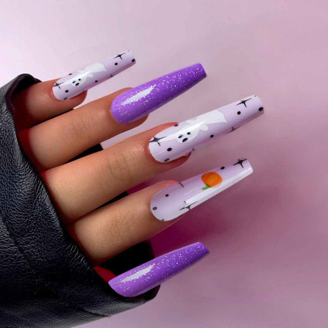 Wholesale 24 Pieces/ box  Purple Glitter Ghost Nails Kits Nail Stickers