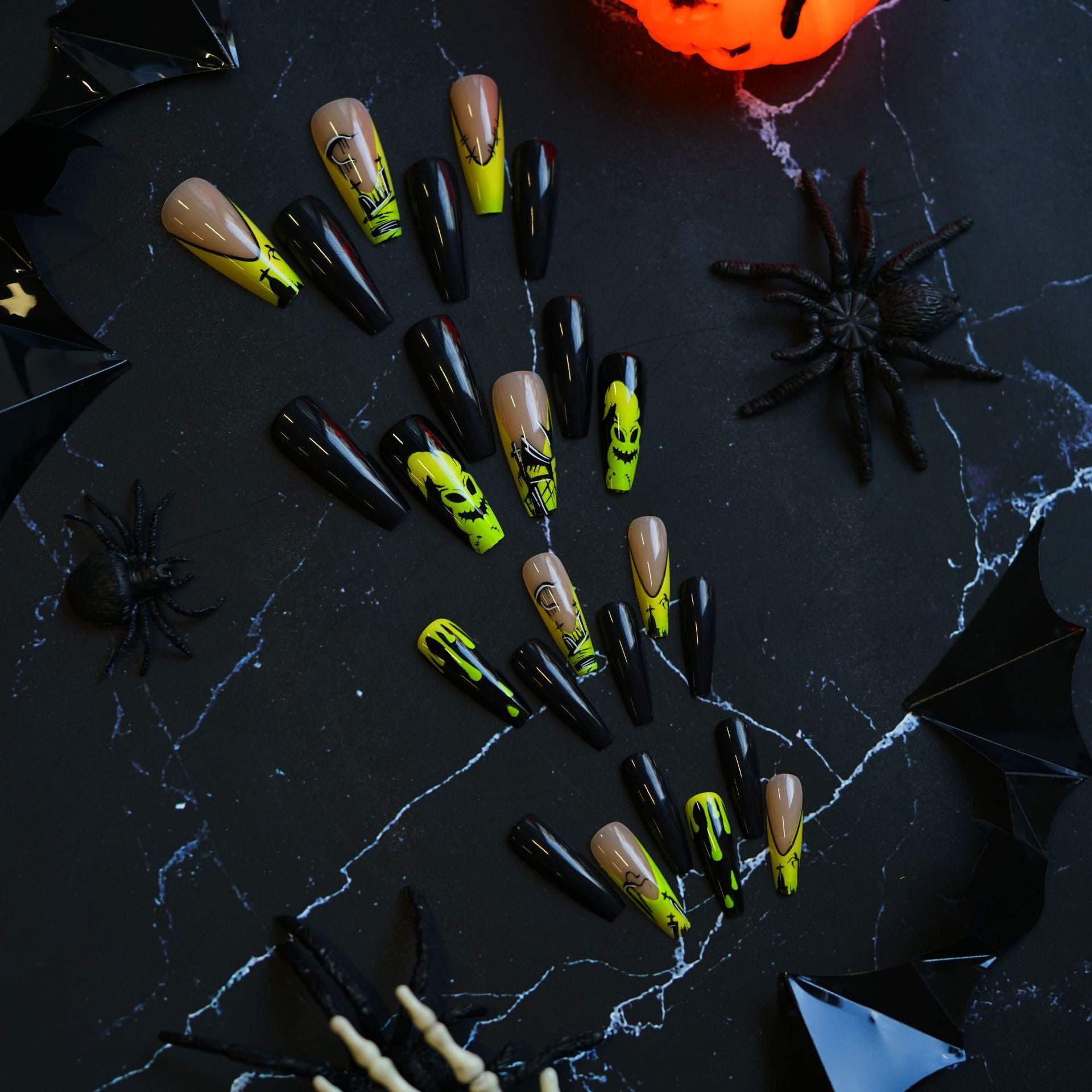 Wholesale 24 Pieces/ box  Fluorescent Green Blood Drops Nails Kits Nail Stickers