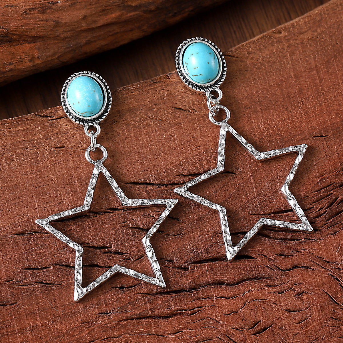 Wholesale Bohemian Vintage Zinc Alloy Turquoise Star Earrings