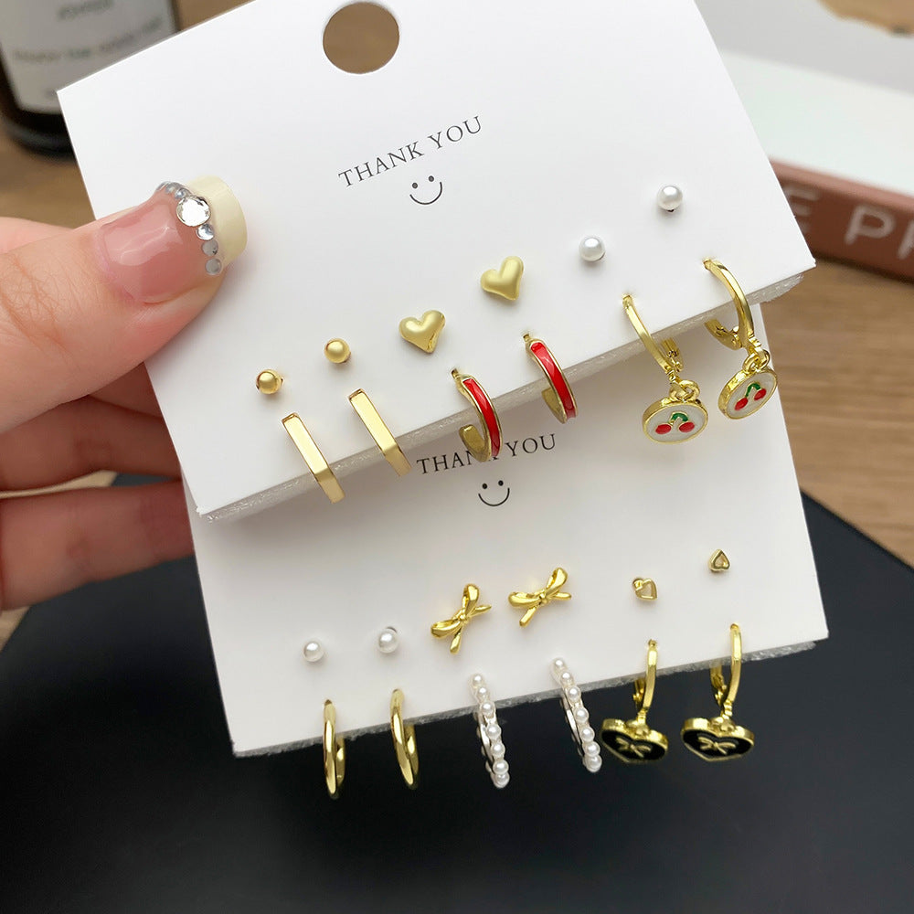 Wholesale 6pcs/set Love Ring  Earrings Distinctive Ear Buckle Advanced Sense Card Earrings