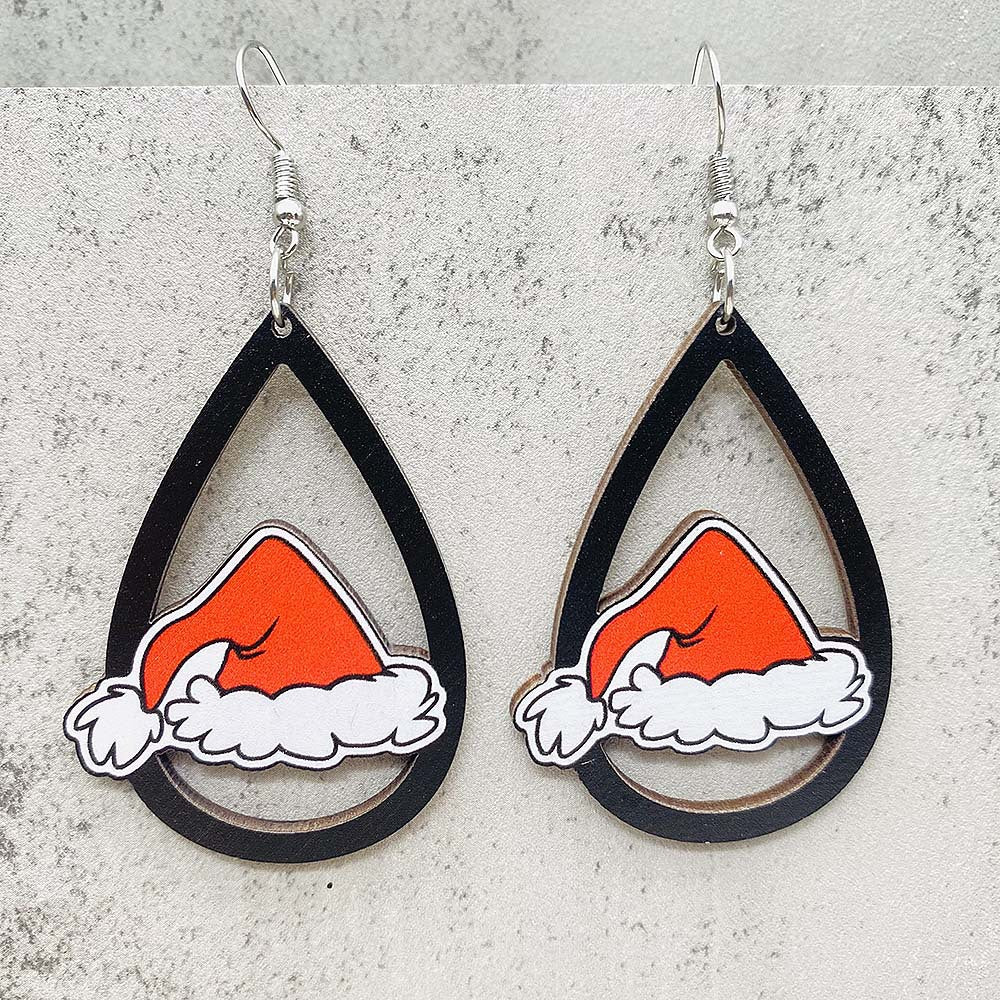 Wholesale Christmas Santa Claus Gift Hat Wood Earrings ACC-ES-ChenY066