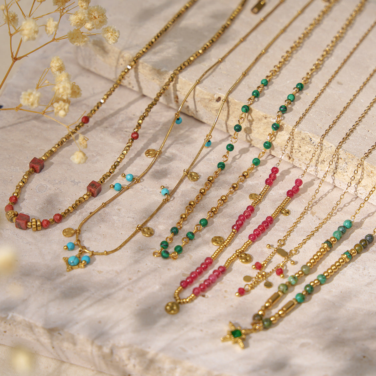 Wholesale  beaded handmade chain diy stainless steel necklace