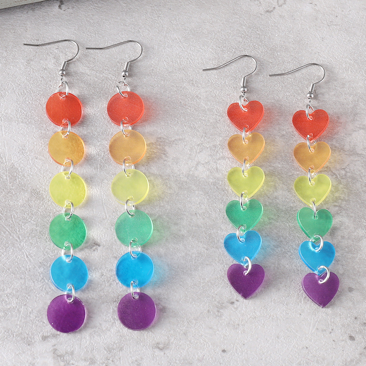 Wholesale Colorful rainbow heart disc tassel earrings