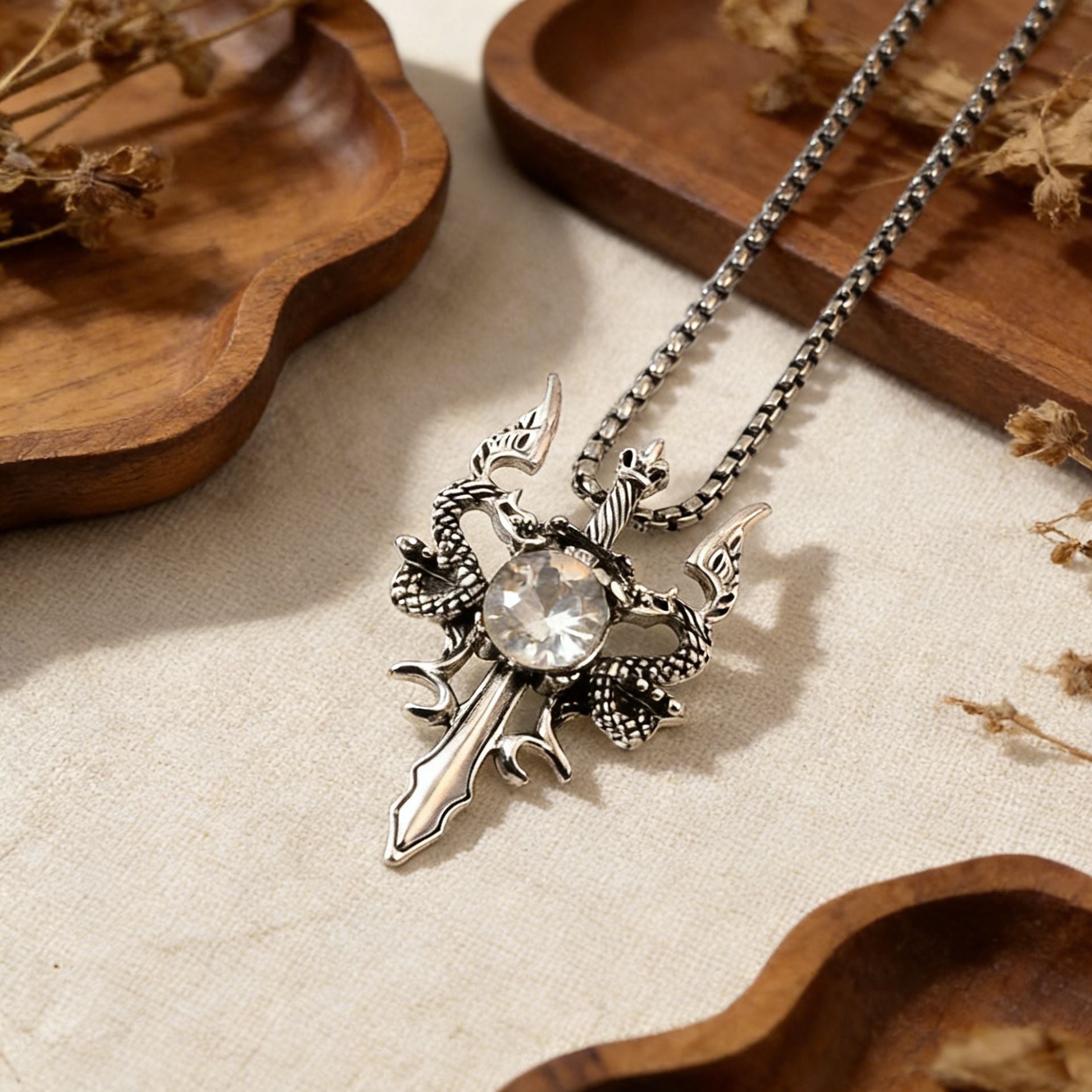 Wholesale Vintage Double Dragon Cross Pendant Necklace,  Trendy Zinc Alloy Jewelry Accessory for Layering