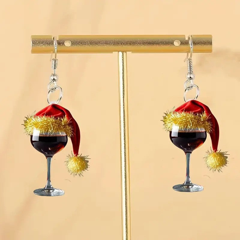 Wholesale Christmas hat wine glass acrylic earrings