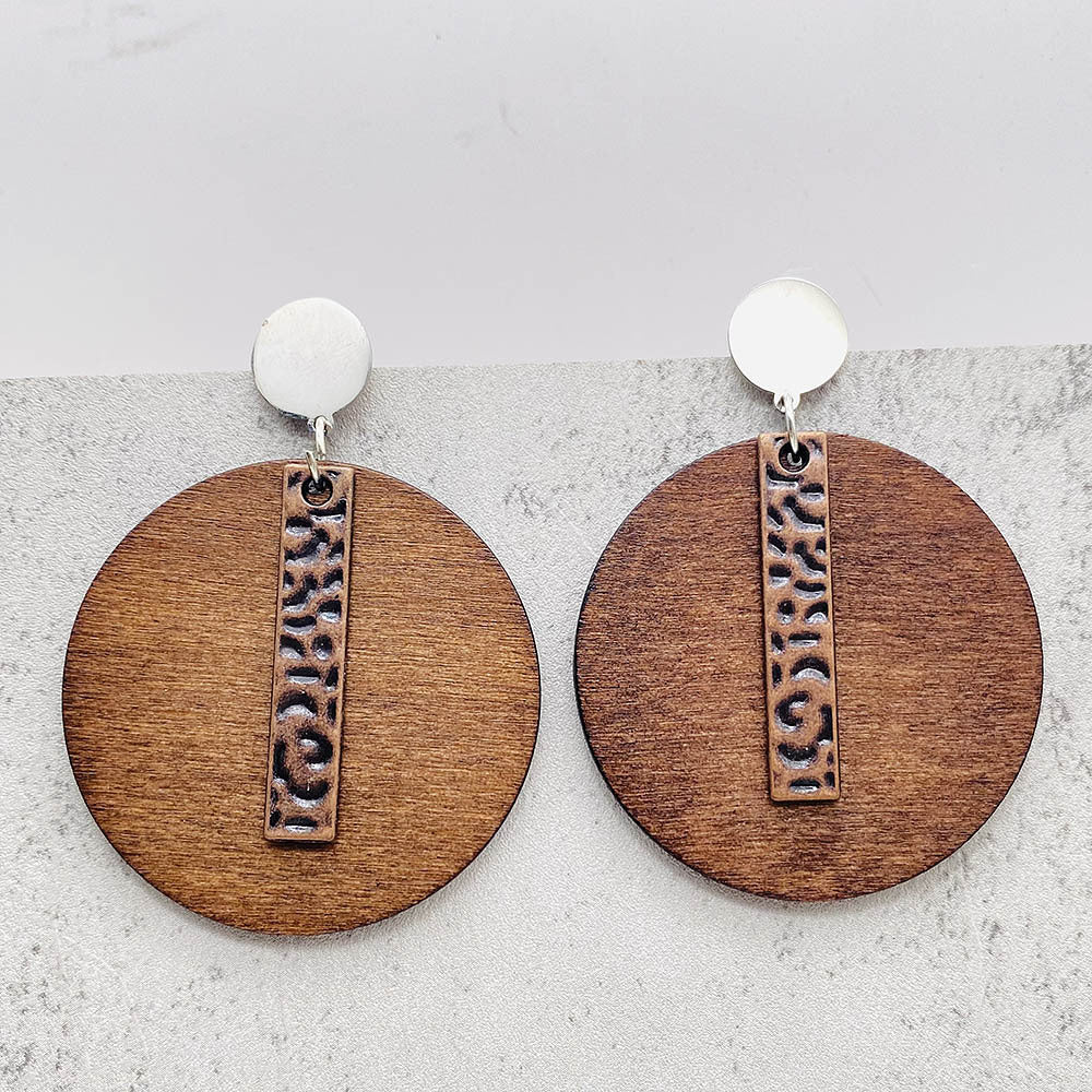 Wholesale Vintage Wooden Cross and Feather Earrings